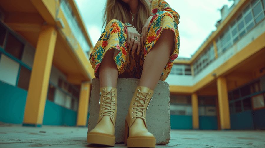 model wears platform shoes