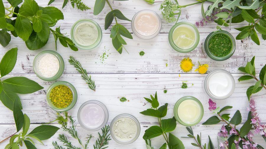 natural skincare products on table